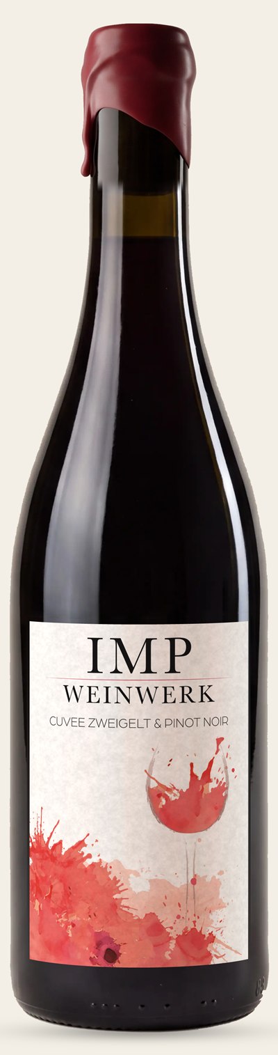 Flasche WEINWERK IMP Cuvée Zweigelt und Pinot Noir 2025 mit rotem Wachsverschluss